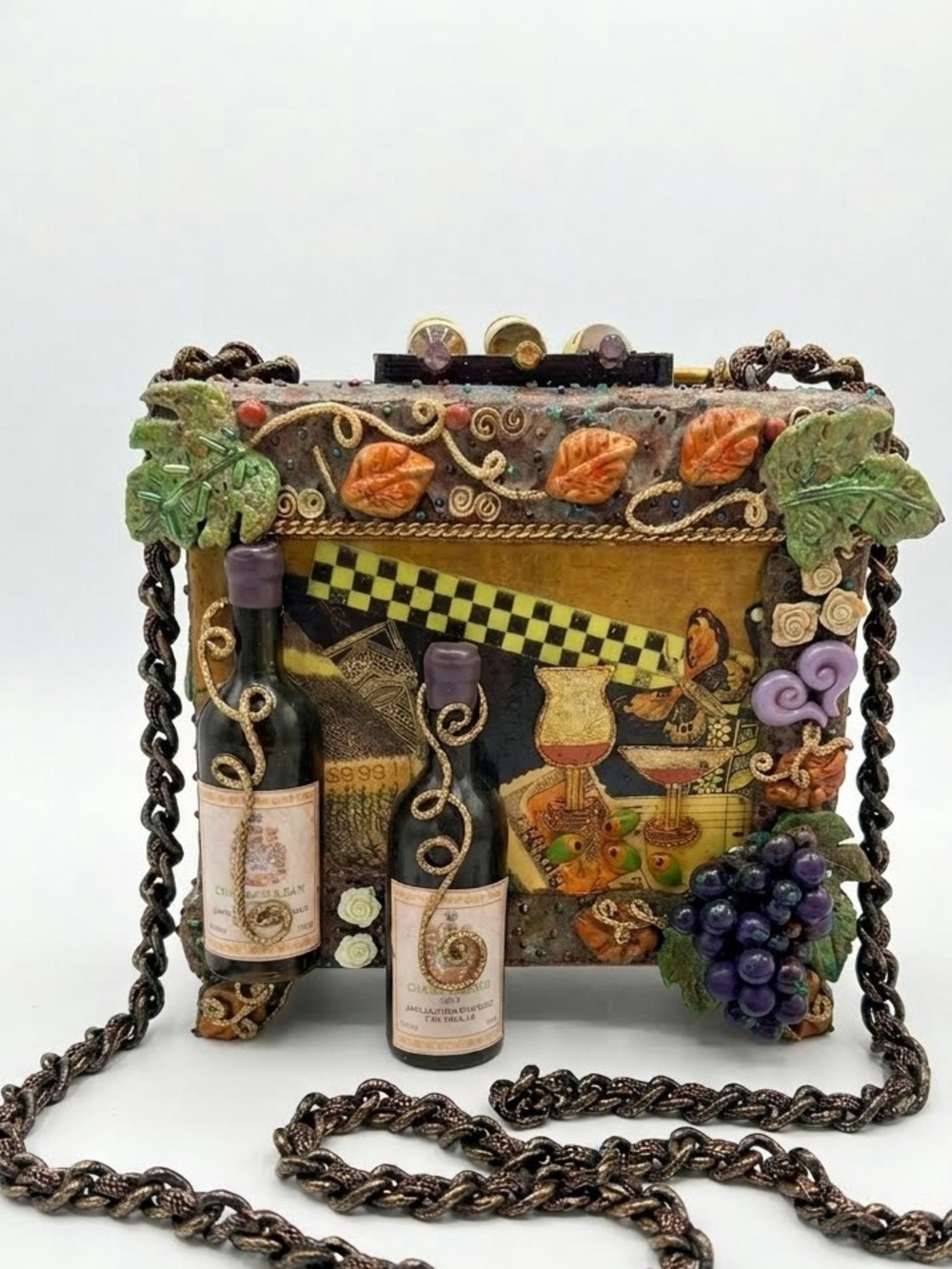 Mary Frances Vintage Vineyard Wine-Themed Embellished Box Bag
